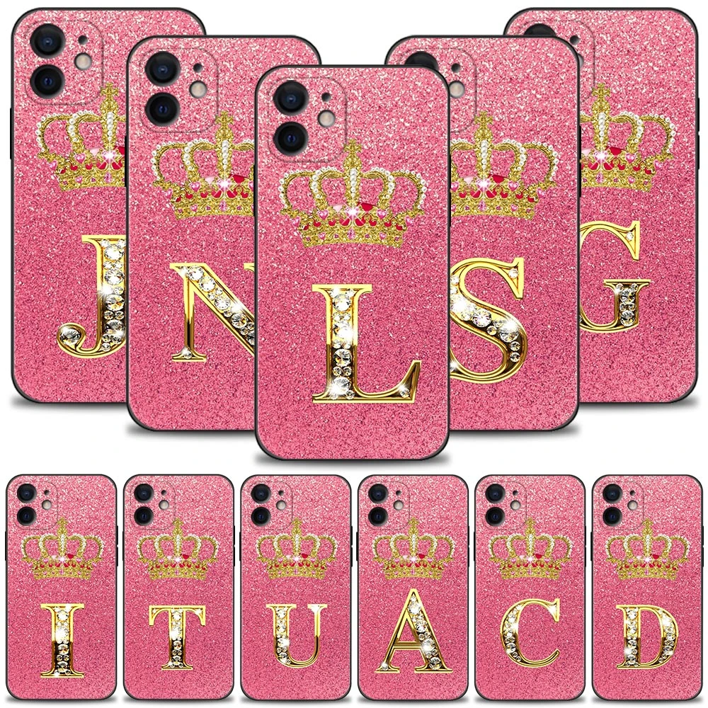 Gold Pink Diamond Crown Letter Phone Case For Apple Iphone 13 12 11 14 Pro Max Mini Xs Max Xr X 7 8 6 6s Plus 5 5s Shell Fundas Aliexpress