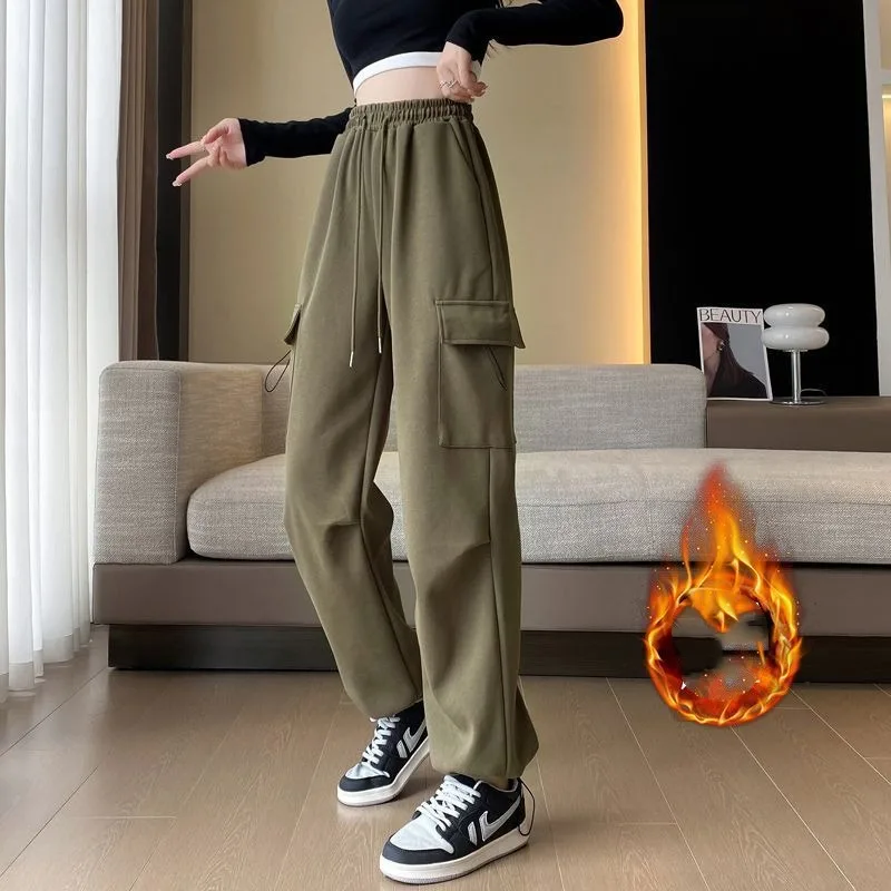 Women's Autumn Winter Drawstring Elastic High Waist Solid Pockets Casual Workwear Harlan Trousers Fashion office lady Pants