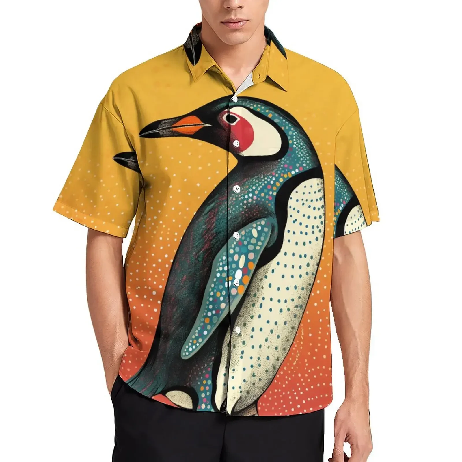 

Cute Penguin Print Men's Shirt Hawaii Casual Beach Men's Lapel Top Fashion Plus Size Men's Short Sleeve Shirt New Style