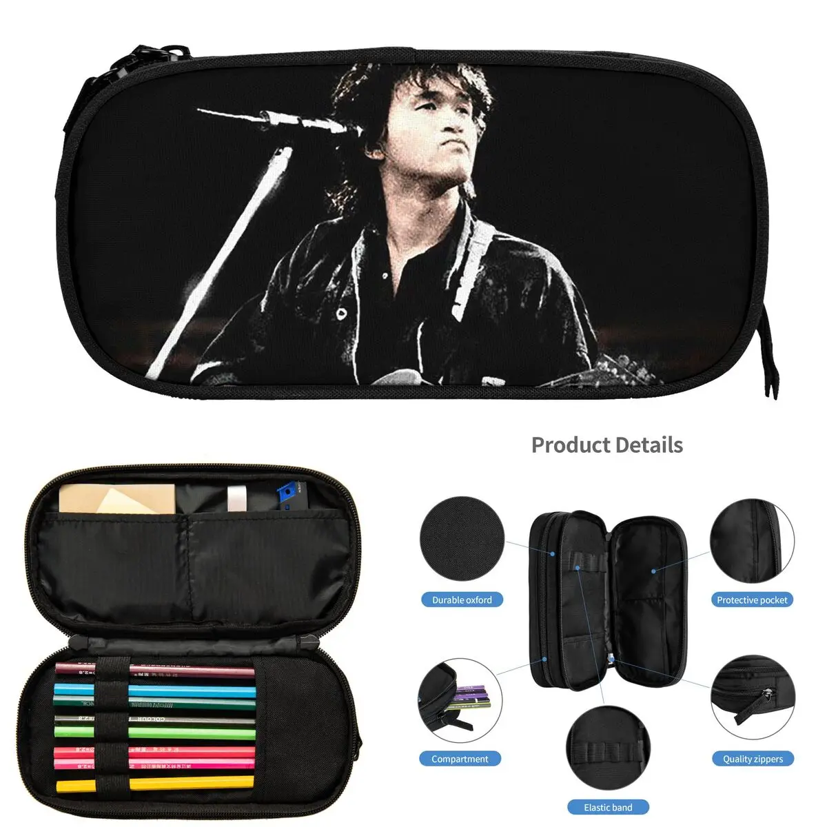 Viktor Tsoi 러시아 음악 록 밴드 Kino 학생용 연필 케이스 학교 펜 상자 연필 가방 대형 보관 연필 파우치