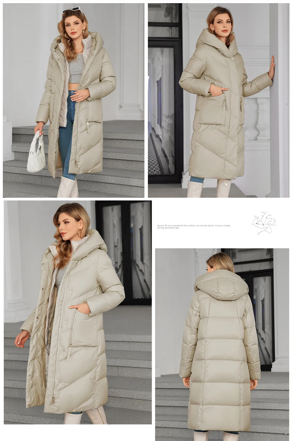 ICEbear 2024 Women's Down Jacket Long Cap Lining Clip 2 Pieces Warm Soft Large Pocket Zipper Comforter Women's Jacket GWD4568I