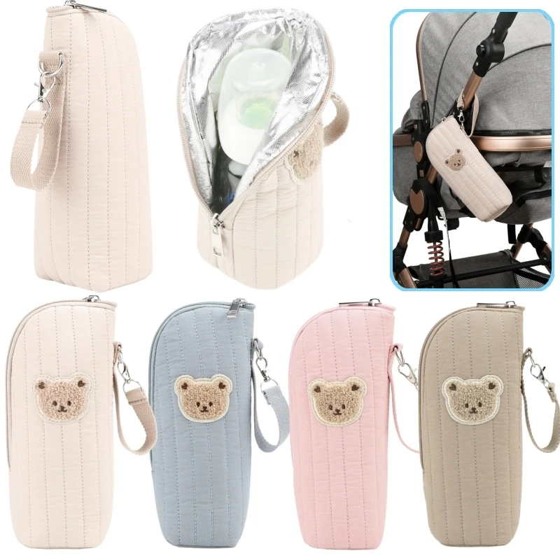 Cute Bear Design Baby Bottle Tote Bag Aluminum Foil Insulation Bags Water Bottle Thermal Storage Pouch Stroller Hook