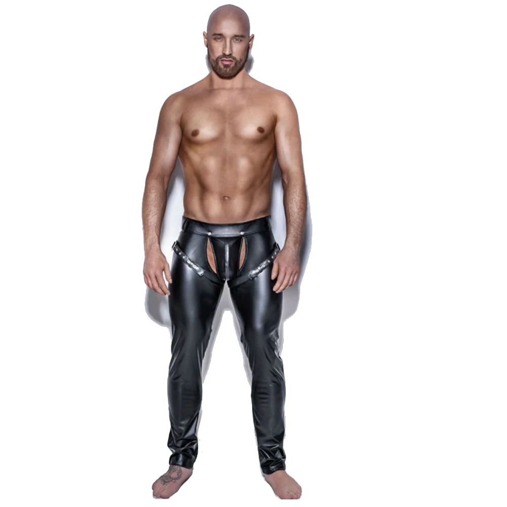 Fashion Mens Black Faux Leather Pants Long Trousers Sexy And Novelty Skinny Muscle Tights Mens Leggings Slim Fit Tight Men Pant