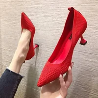 High heels for women with slender pointed heels, 2024 spring/summer autumn new elastic knitted comfortable single shoes 1