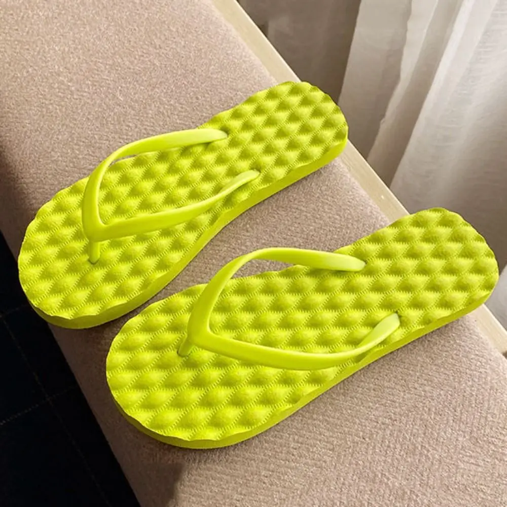 Simple Solid Color Flat Soled Slippers Massage Lingge Platform Flip Flops Beachwear EVA Home Slides Sandals Beach