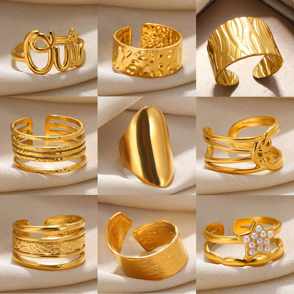 

316L Stainless Steel Rings For Women Geometric Heart Wide Ring Adjustable Open Ring Fashion Jewelry Valentine's Day Gift