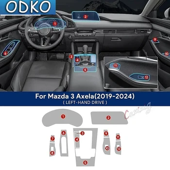 Pellicola Protettiva Trasparente in TPU Anti-graffio per Interni Auto Mazda 3 Axela 2019-2024, per Console Centrale, Schermo di Navigazione e Cambio