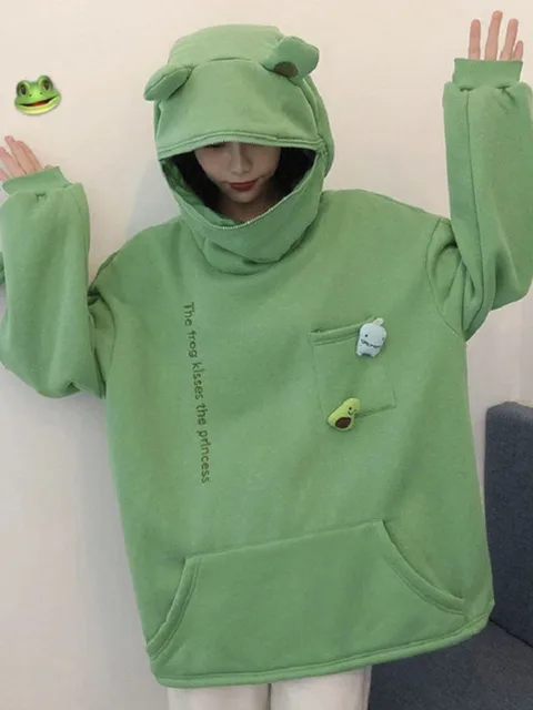 Embroidery Frog Oversized Sweatshirt Hoodies 1