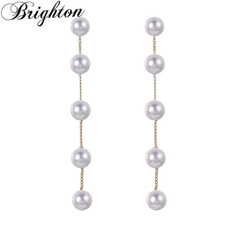 

Brighton Korean Baroque Jewelry Simulated Pearl Drop Dangle Earrings For Women Wedding Long Tassel Simple Earring Elegant Bijou