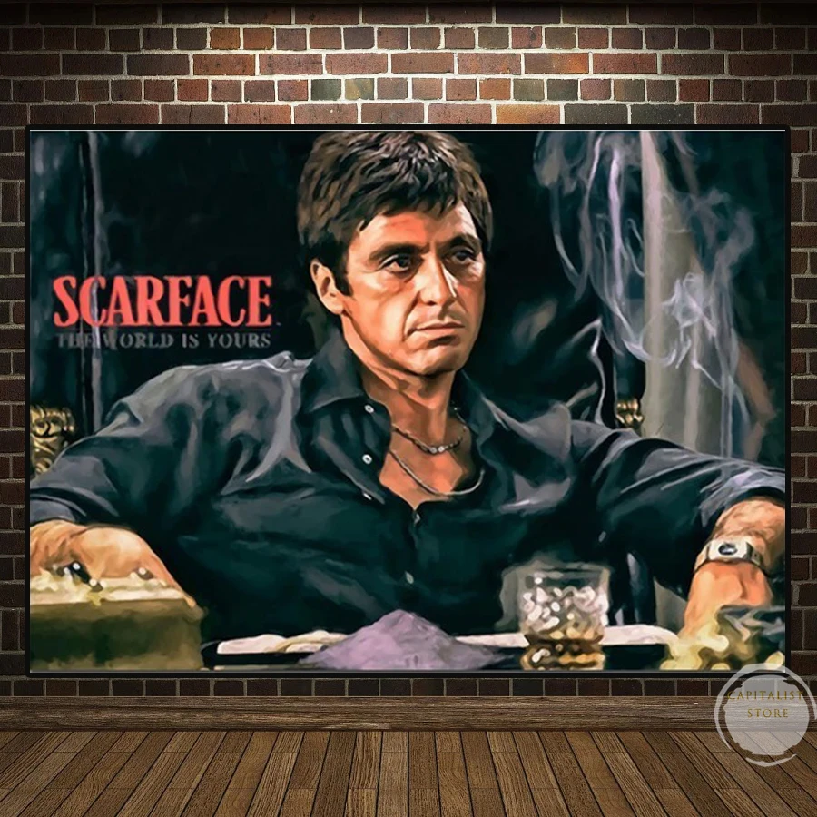 Cartaz de arte al pacino scarface filme graffiti tony montana retrato  pintura em tela impressão da arte parede imagem para sala estar decoração -  AliExpress, image size:900x900