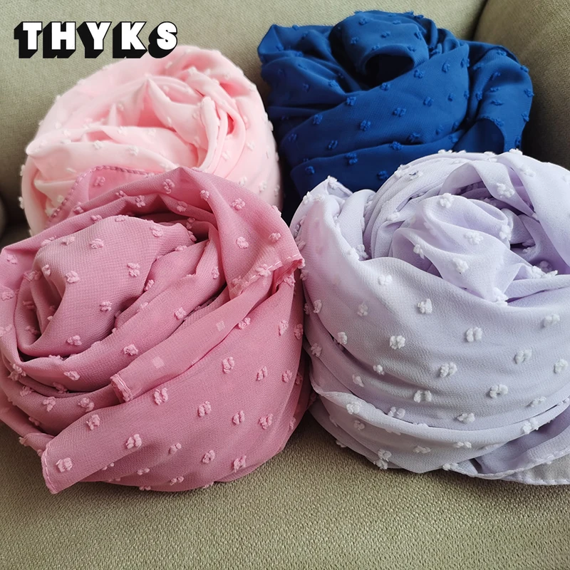 

5pc/lot Pom Pom Bubble Chiffon Hijab Scarf Women Long Shawl Wrap Muslim Headband Maxi Islamic Sjaal 175*70cm Solid Colors