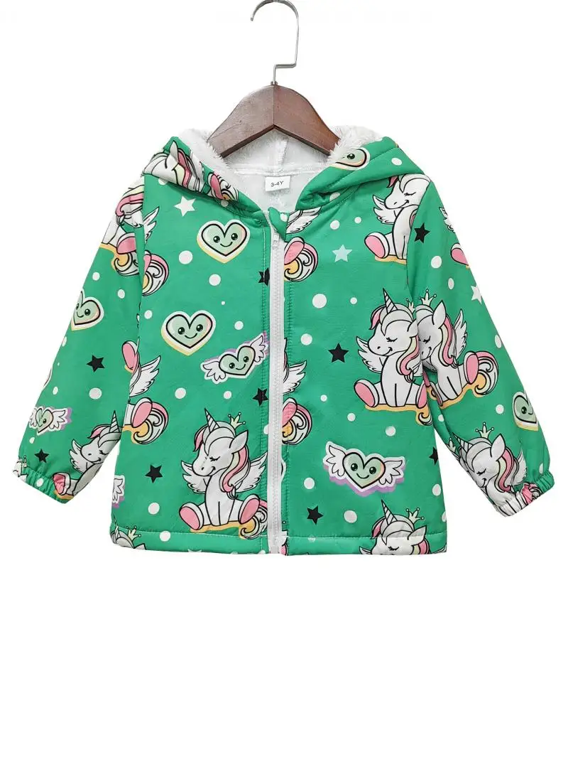 Unisex Fleecejacke mit niedlichem Einhorn-Print, Kapuze, langen Ärmeln und Revers – warme, modische und vielseitige Cartoon-Jacke für Herbst und Winter – Detail 13