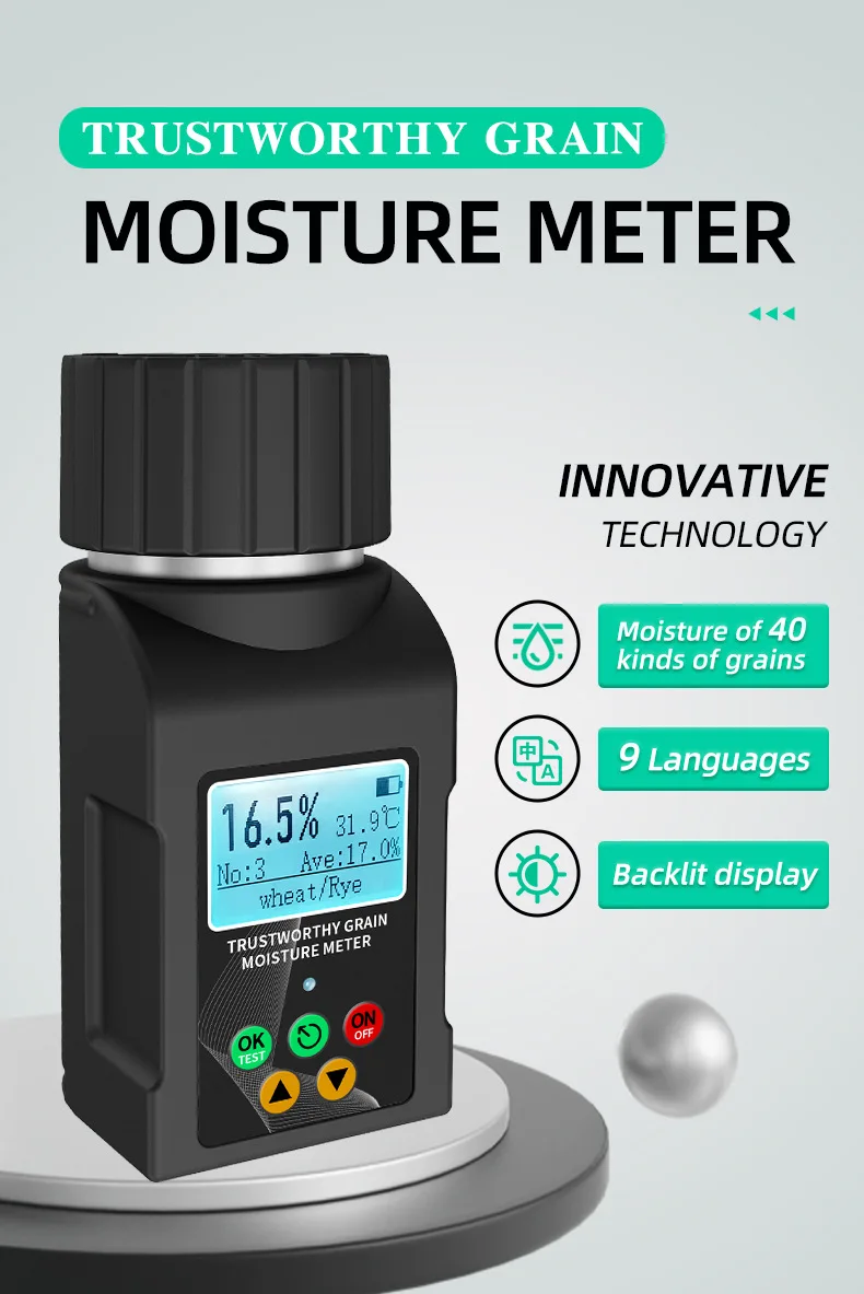 40 Kinds Grains Moisture Meter Wheat Grains Humidity Tester 9 Languages Corn Bea
