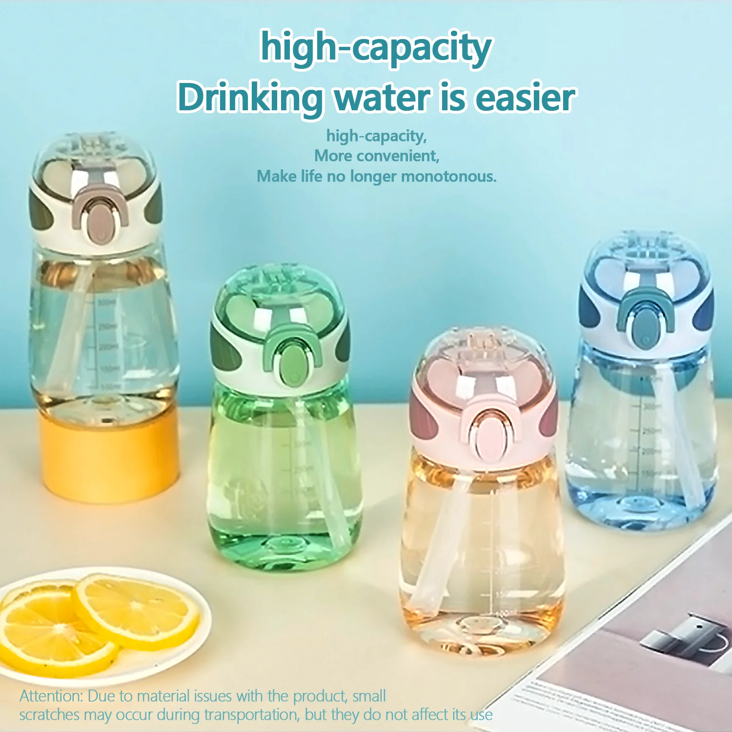 1pc 400ml children's transparent outdoor sports water cup, straw, camping kettle, baby bottle, large capacity, drop resistance