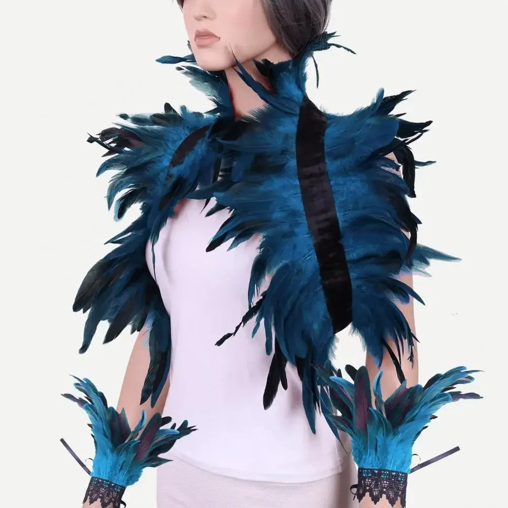 3-teiliges Set Fake Collar mit Handgelenkring Gothic Feather Schal Imitation Feather Unisex Modell Halloween Cosplay Schulterschal – Detail 10