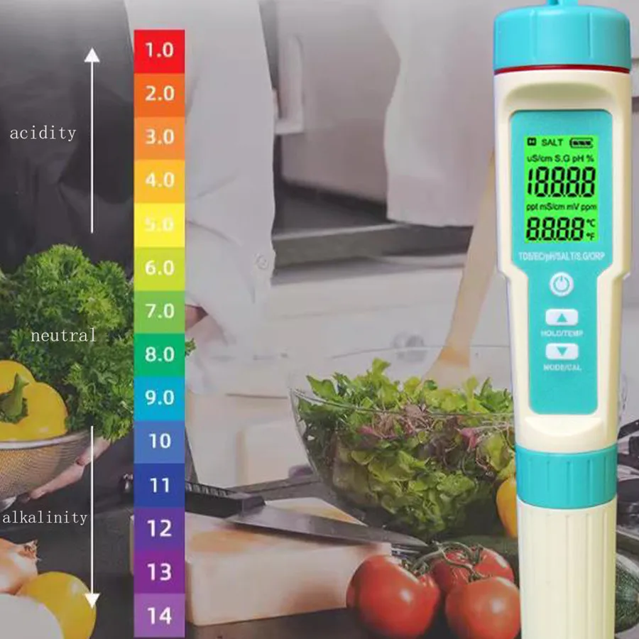 7 in 1 PH/TDS/EC/ORP/S.G/Salinity/Temp Meter ATC PH Tester Aquariums Water Household Drinking water quality tester ph meter
