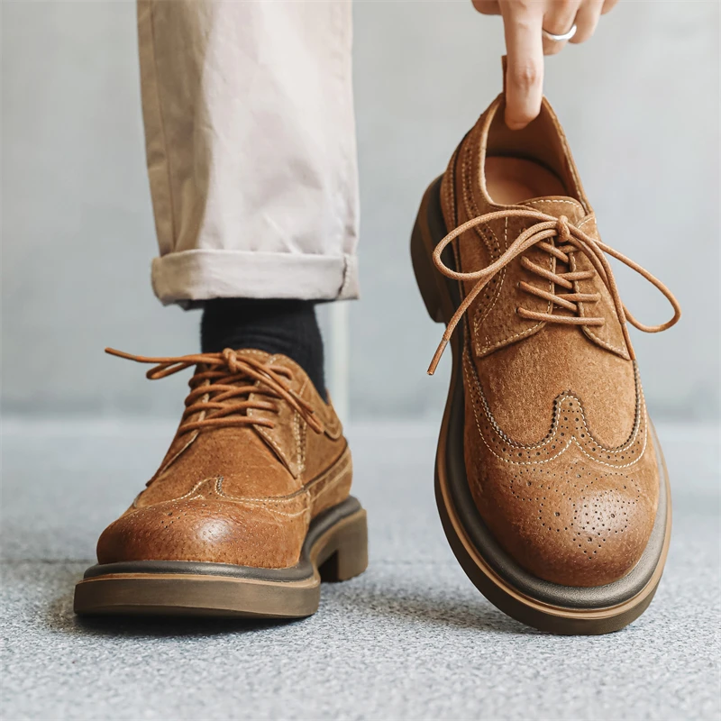 Brogue Thick soled men's shoes Fashionable British style Outdoor leisure business party Daily office youth men's quality shoes
