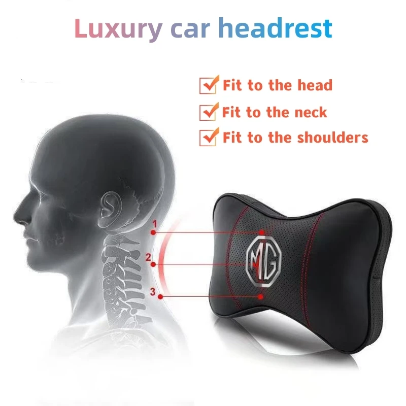모리스 가라지 MG ZS 5 7 6 사이버스터 MG4 EV ES5 HS ONE용 자동차 범용 시트 헤드레스트 양면 PU 가죽 목 메모리 베개