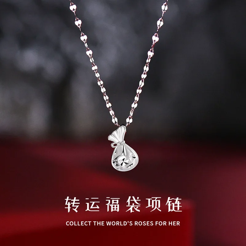 

Bao 999 Sterling Silver Lucky Bag High-Grade Light Luxury Minority Necklace for Women to Send Friends Girlfriends Birthday Gift