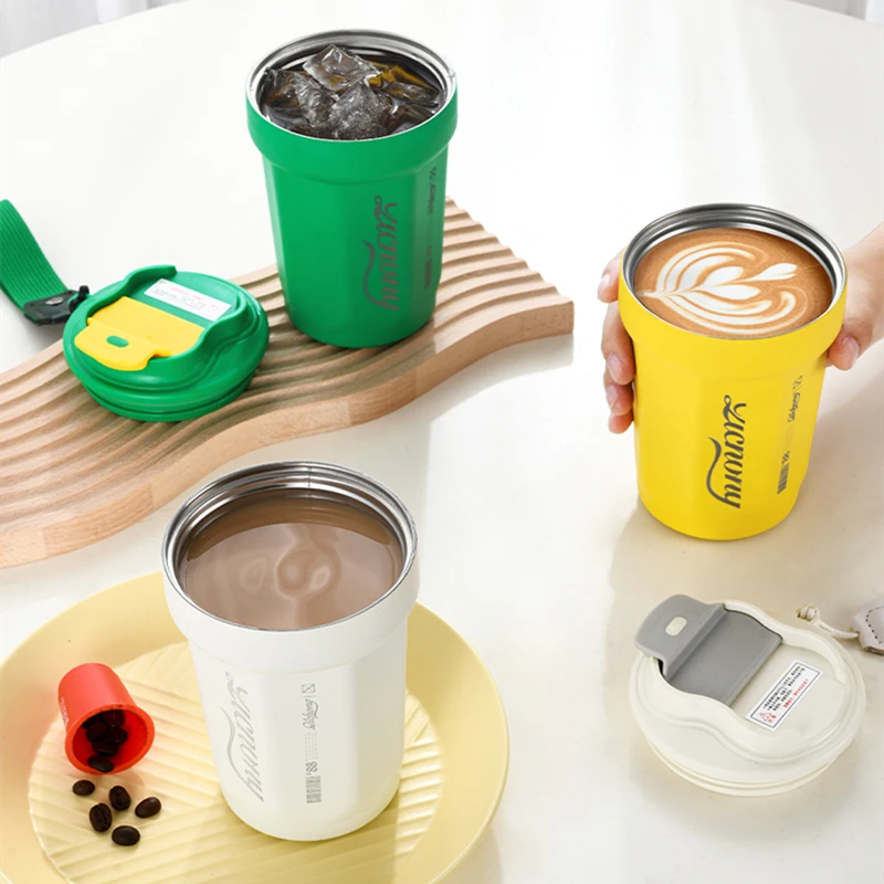 Stainless Steel Coffee Mug Cup with Lid and Handle, Double Wall Vacuum Insulated Coffee Tumbler, Reusable and Durable Travel Coffee Cup Thermal Cup