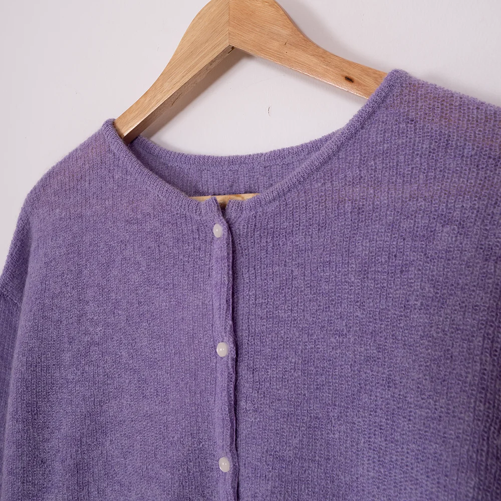 Rowling Mirror Vintage Solid Wool Blend Elegant Cardigan Sweater Women Spring 2023 O Neck Full Sleeve Button Knit Sweater Female 5