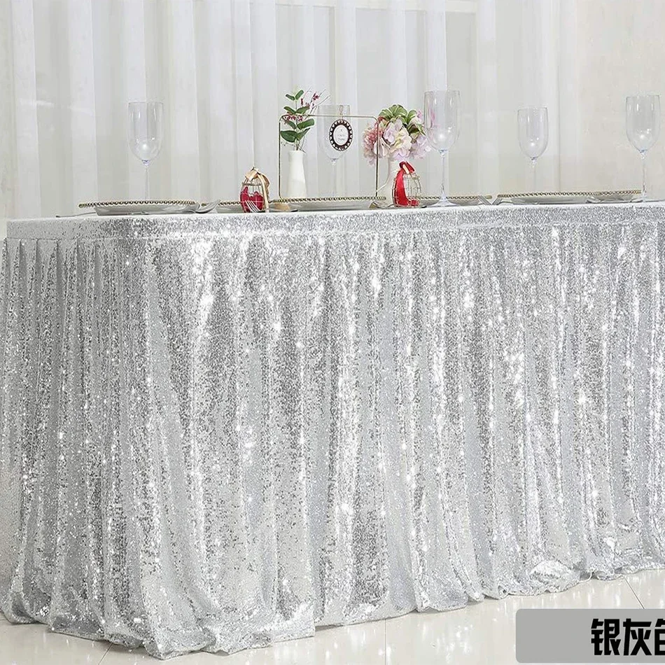 Gold Sequin Table Skirt Pleated Ruffle for Round Rectangle Square Table for Baby Birthday Party Banquet Wedding Christmas Table Skirt
