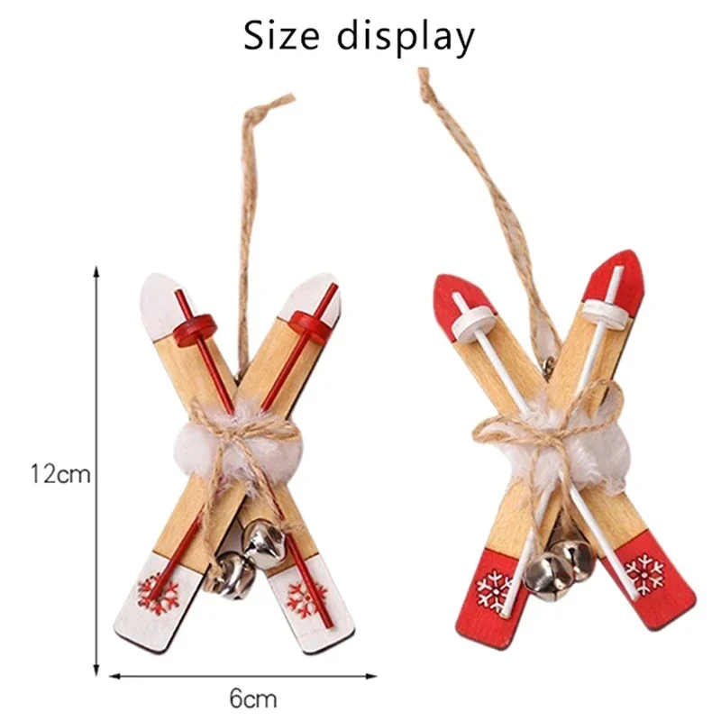 Doll House Mini Wooden Skis Crafts Supplies New Year Christmas Pendant Sled Christmas Tree Home Decor Gift