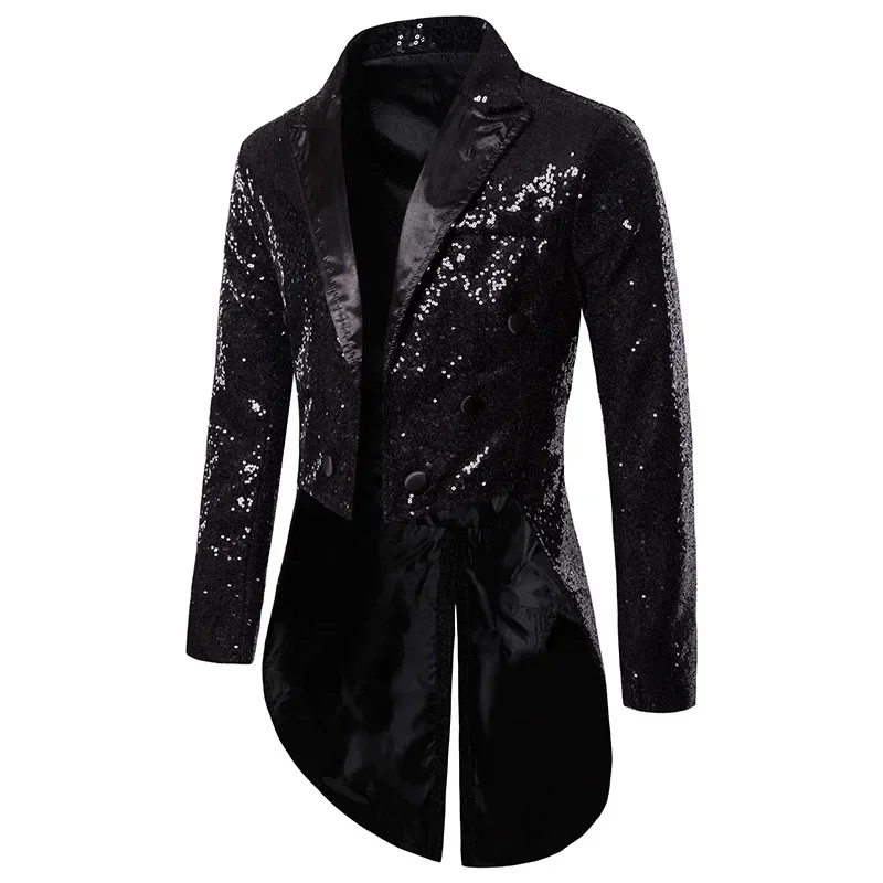 Fashion Men Luxurious Sequin Suit Jacket Black / Red / Silver Male Business Wedding Party Double Breasted Tuxedo Dress Blazer