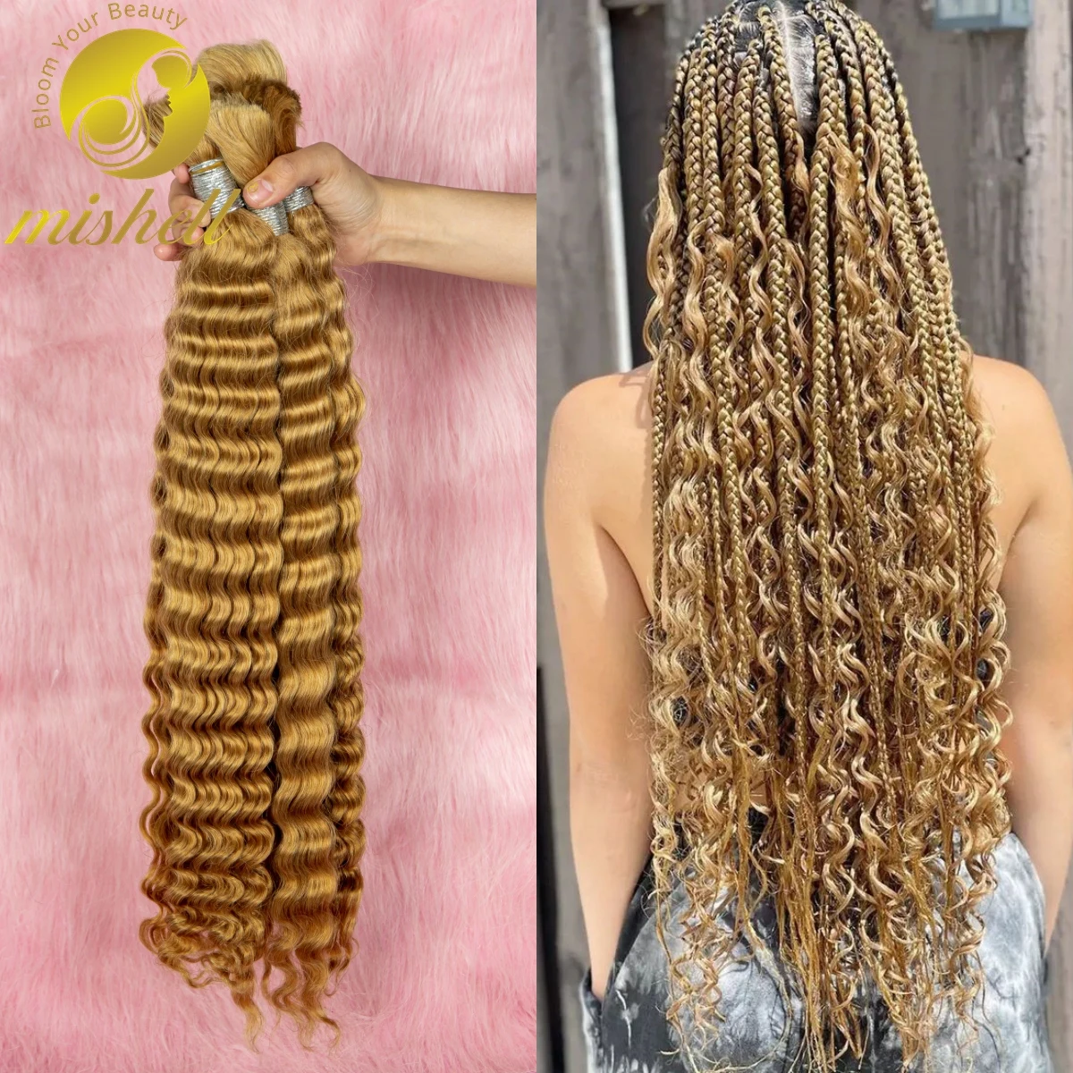 

Ombre 26 28 Inch Deep Wave Human Hair Bulk Human Hair for Braiding Unprocessed No Weft 100% Vingin Hair Colorful Bulk Extensions