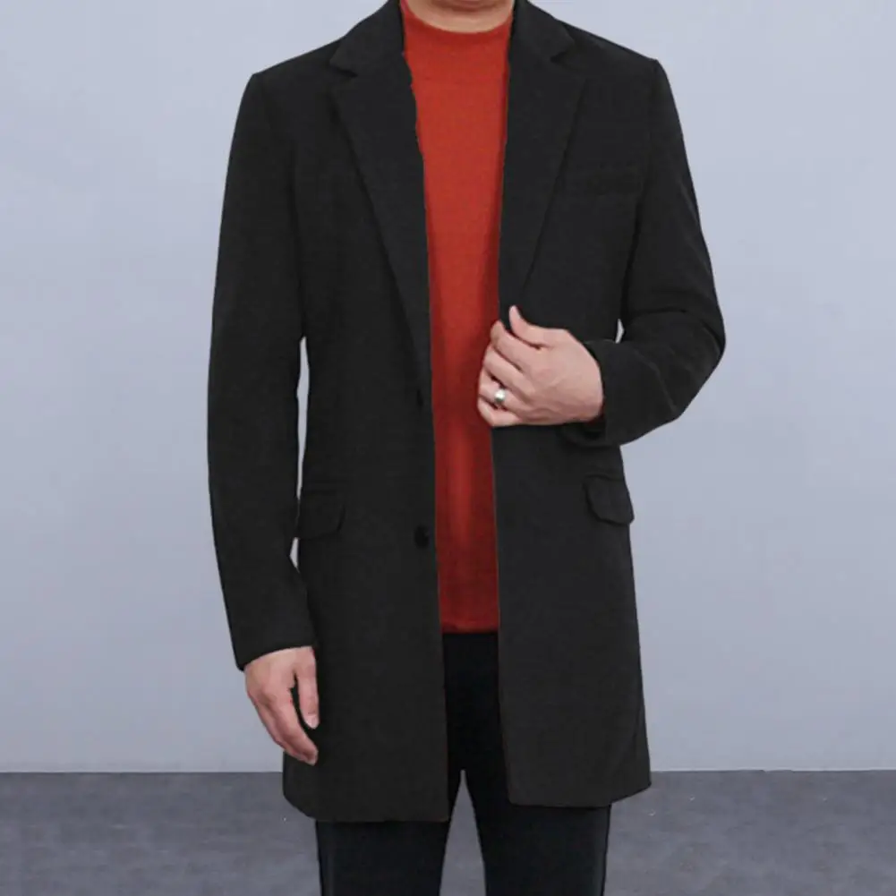 Men Winter Overcoat Stylish Men's Formal Business Overcoat Turn-down Collar Thick Solid Color Single-breasted for Fall/winter