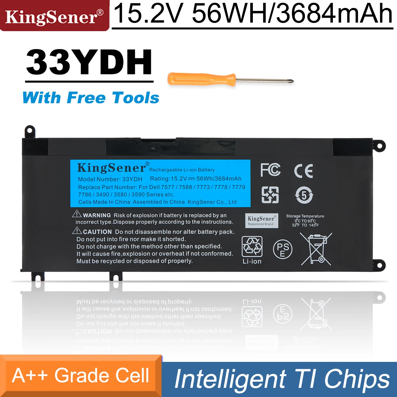 Batteria Per Laptop Kingsener 33Ydh Per Dell Inspiron 17 7778 7779 7773 15 7577 G3 15 3579 5587 17 3779 7588 Serie P30E