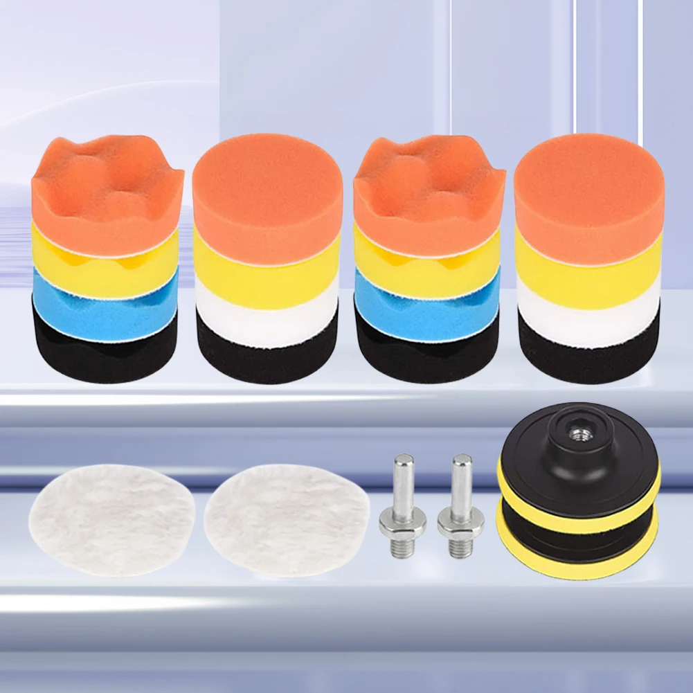 22Pcs 3 Inch Foam Pad Buffer Kit Reusable Car Polishing Pad Sponge Buffer Drill Wheel Polisher for Auto Polishing Sanding Waxing