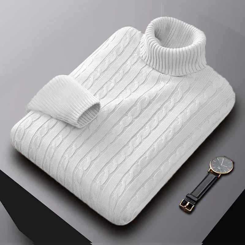 AutumnTurtleneck Knitted Sweater Outdoor Solid Color Pullover Streetwear Winter Warm Lightweight Basic twist sweaters men 4