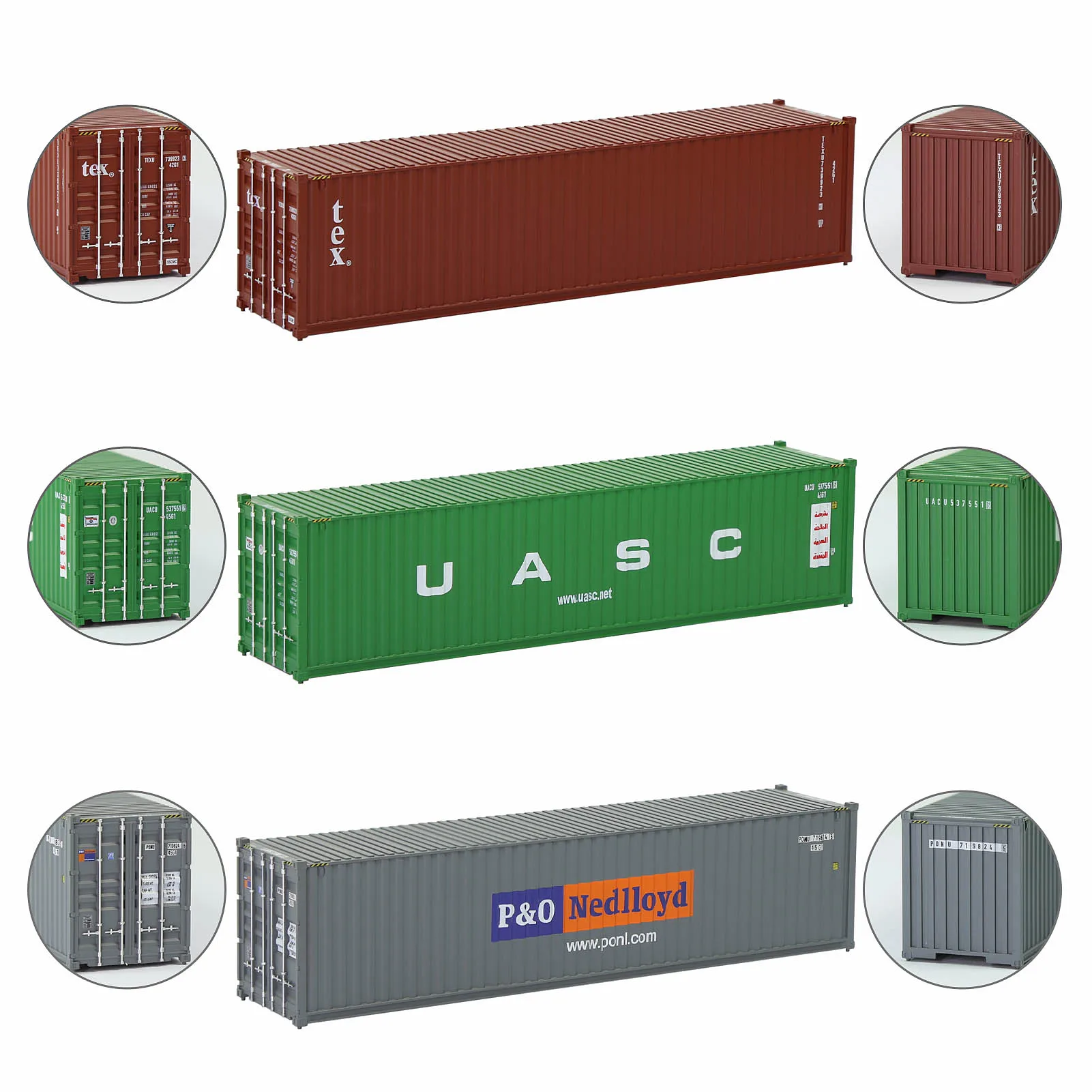 3pcs Different HO Scale 40ft 1:87 Shipping Container Freight Car Lot C8746 
