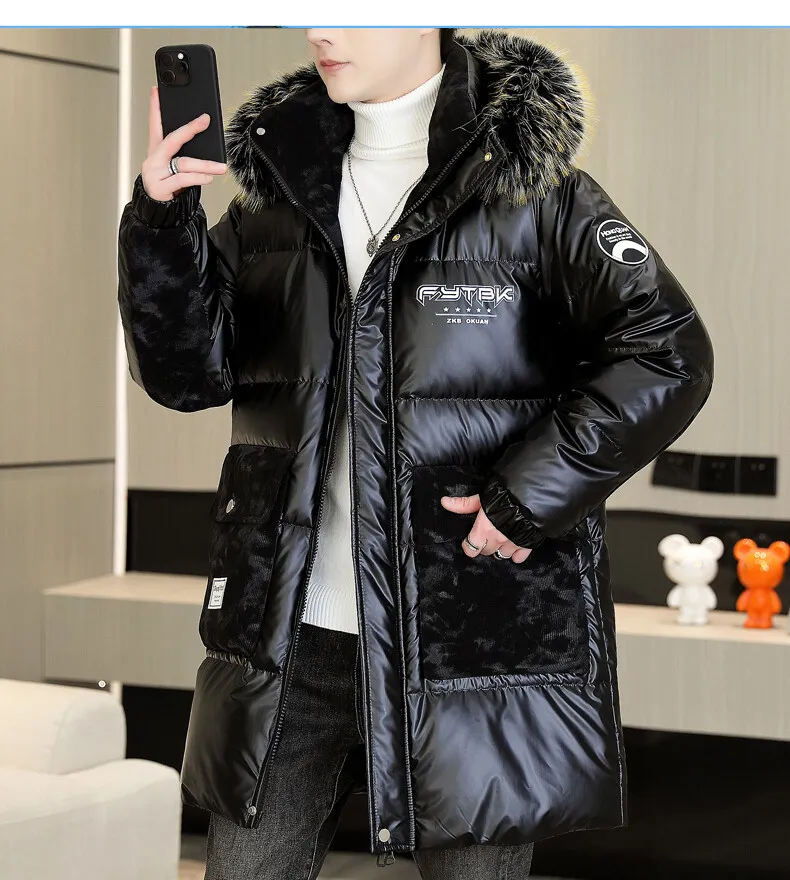 Fashion Men's Mid-Length Warm Hooded Cotton-Padded