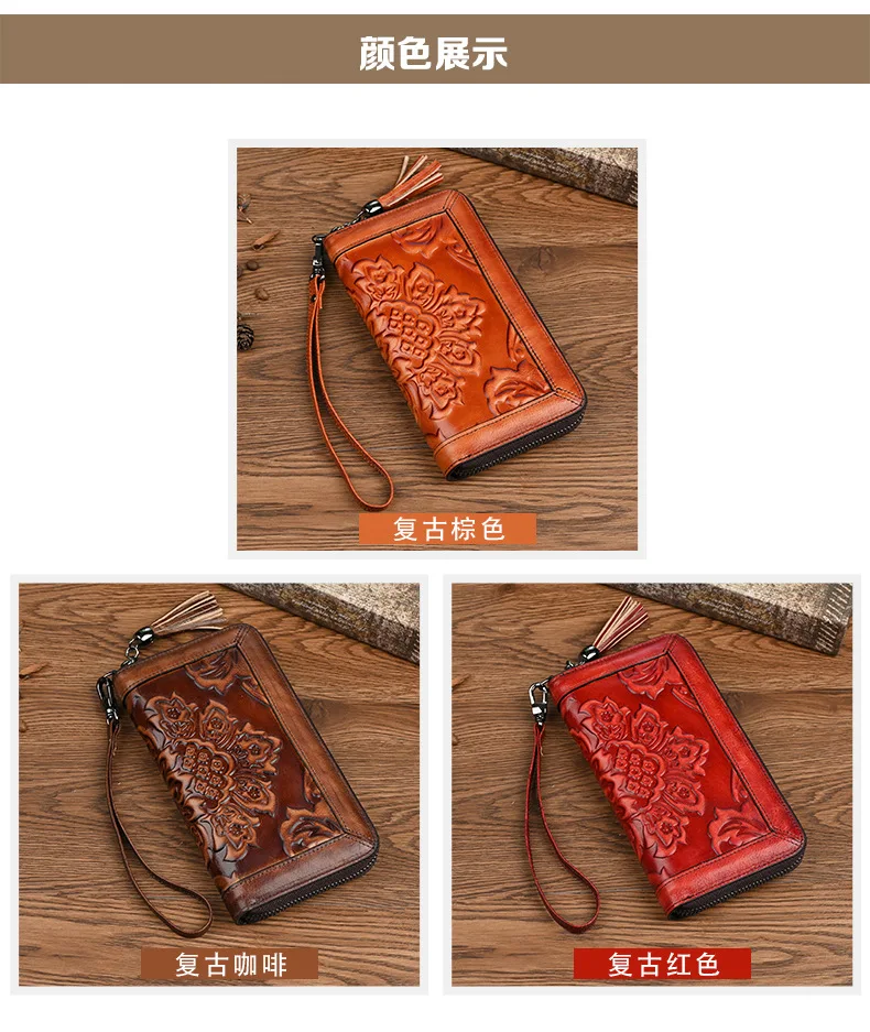 Blumen Damen Echt leder Geldbörse große weibliche Karten halter Brieftasche Frau handgemachte echte Kuh Leder Clutch Tasche – Detail 5