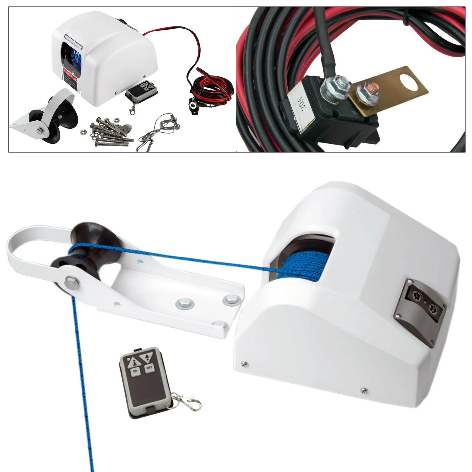 

White12V 70 ft/min Electric Windlass Anchor Saltwater Boat Winch Marine w/ Wireless Remote 45 LBS