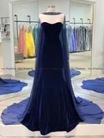 Navy Blue Evening Dress Velvet Sweetheart Mermaid Prom Party Gown Luxury Beaded With Cloak Formal Banquet Celebrity Dress 2024 - Image 2