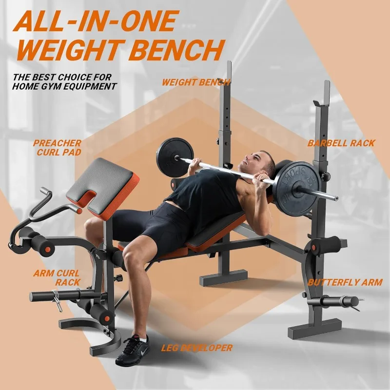 Weight Bench Press Set wWeight Bench for Home Gym Adjustable Workout Pad Full Body Flat Incline Bench Weight Lifting 5
