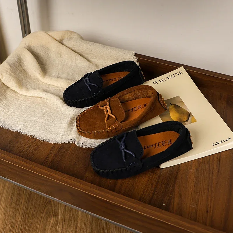 Leather Kids Moccasins Soft Flat Loafers for Boys and Girls