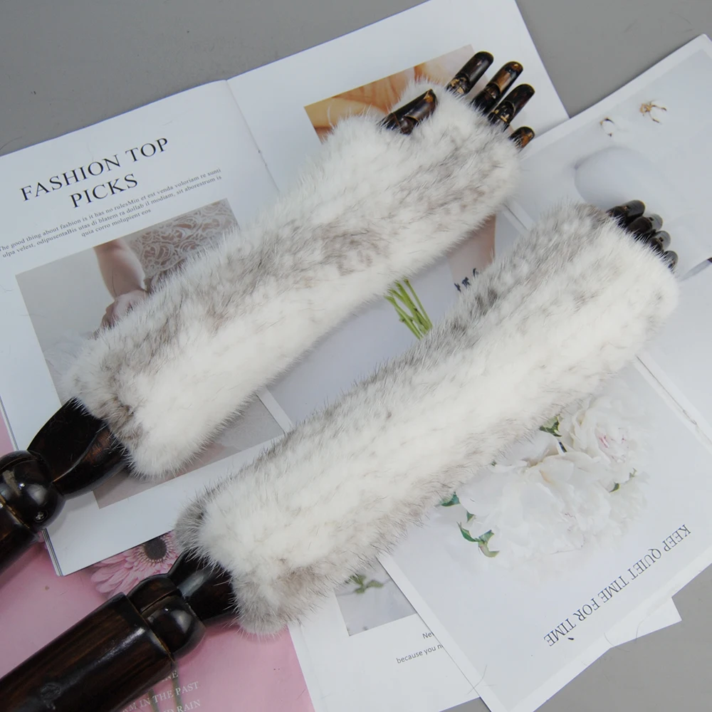 Winter Gloves Women Knitted Mink Fur Mittens Fingerless