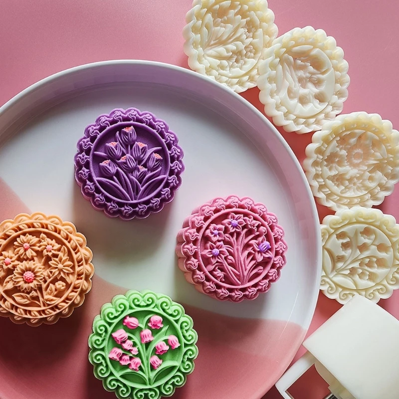FlowerMooncakePressMoldsMidAutumnFestivalMooncakeMoldSet125g