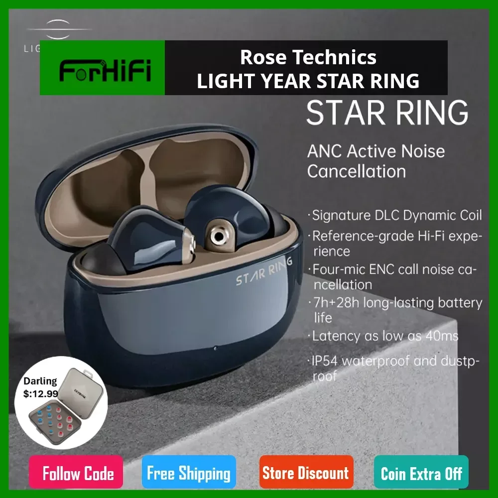 

Rose Technics LIGHT YEAR STAR RING Wireless Earphone Active Noise Cancellation Earbuds Hi-Fi Sound Quality Bluetooth Headphone