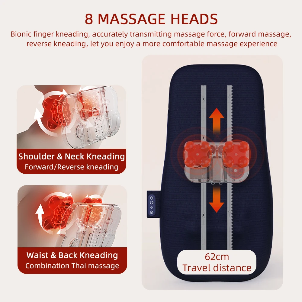 8 Massage Heads Shiatsu Neck And Back Massager Neck Kneading Back Full Body Massage Pad Better Support Reduce Waist Pressure