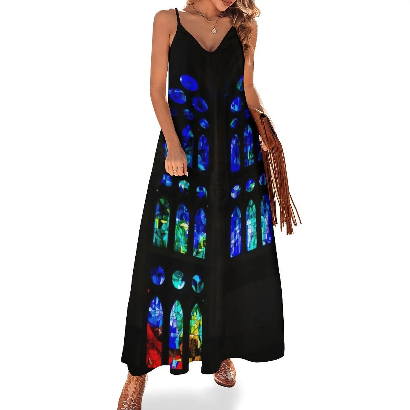 

Exuberant Stained Glass Windows in Varicoloured Blues Sleeveless Dress dress party night dress korean style