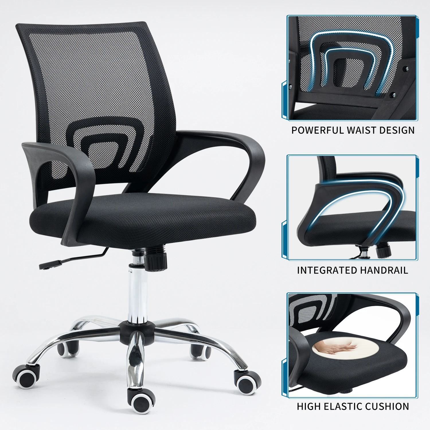 Office Full Mesh Chair Lumbar Support Swivel Desk Chair Adjustable Computer Chair