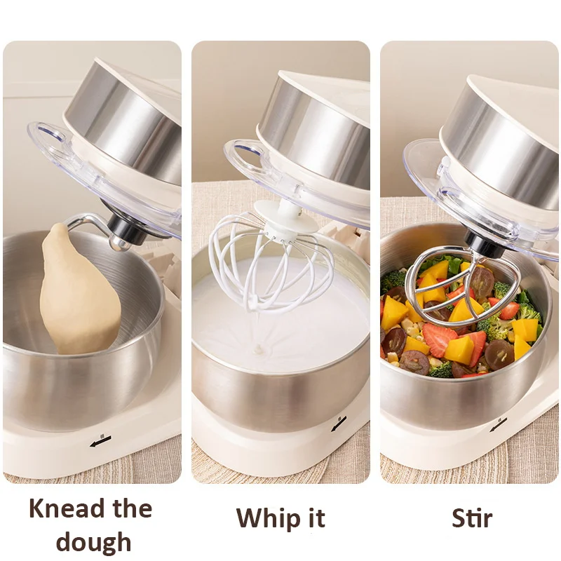 3-IN-1 Electric Stand Mixer 6-Speed with Pulse Button Dough Hook Beater Whisk for Home Cooks Food Beater 220V EU Plug