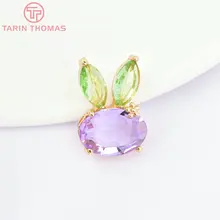  (6899) 6PCS 14x20MM 24K Gold Color Brass with Glass Rabbit Charms Pendants High Quality DIY Jewelry Making Findings Wholesale 
