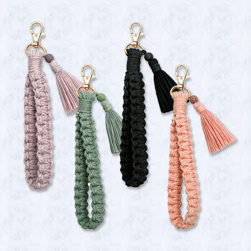 Floral Braided Wristlet Key Chain –