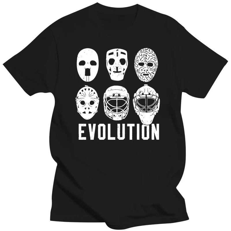 Evolution Of Portiere Mask - Hockey Puck Ice Stick Skate 100% Cotone Di Qualità Da Uomo Stampa T-Shirt 100% Cotone